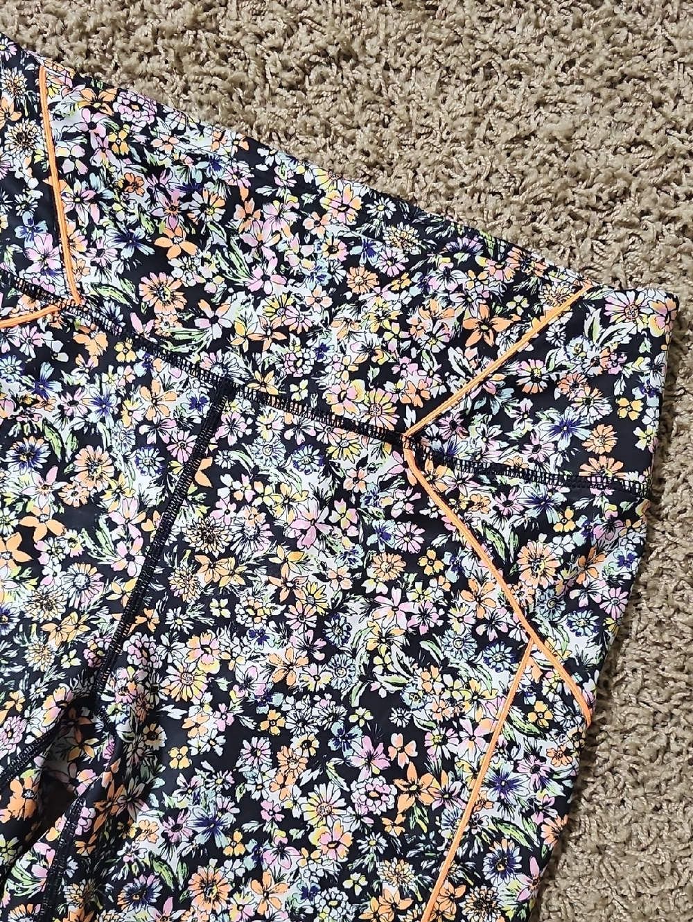 NWOT Free People Movement Leggings Eden Floral Large Drawstring Neon Pockets - Picture 5 of 12